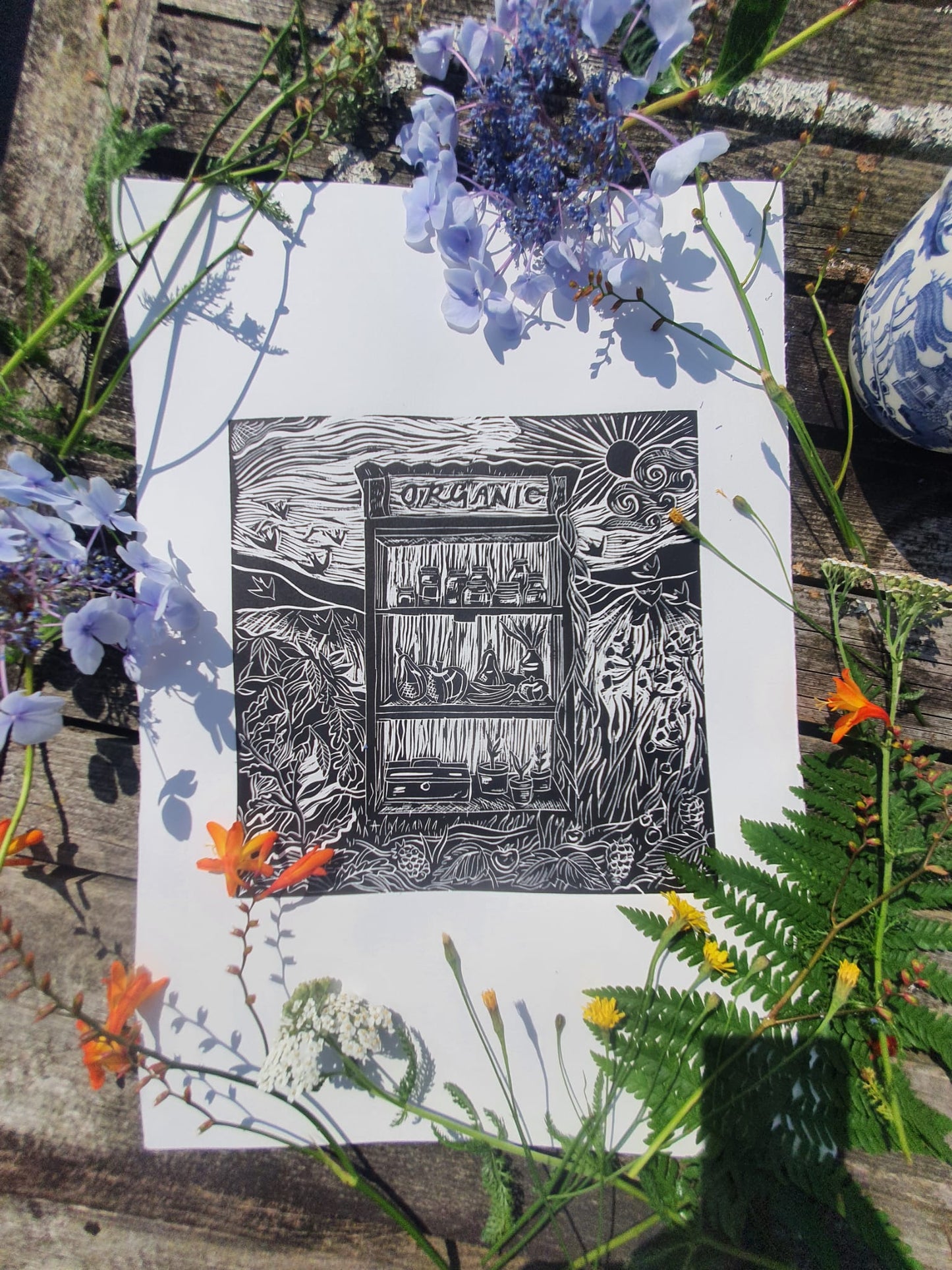 Virgo Season, lino print, 25x25 cm