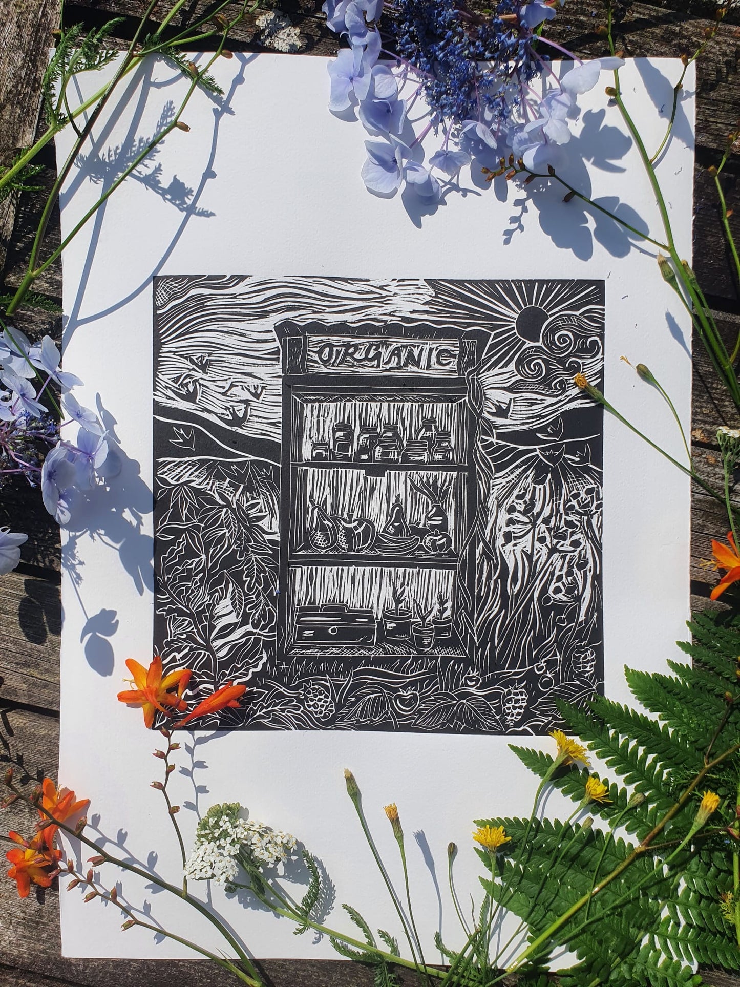 Virgo Season, lino print, 25x25 cm