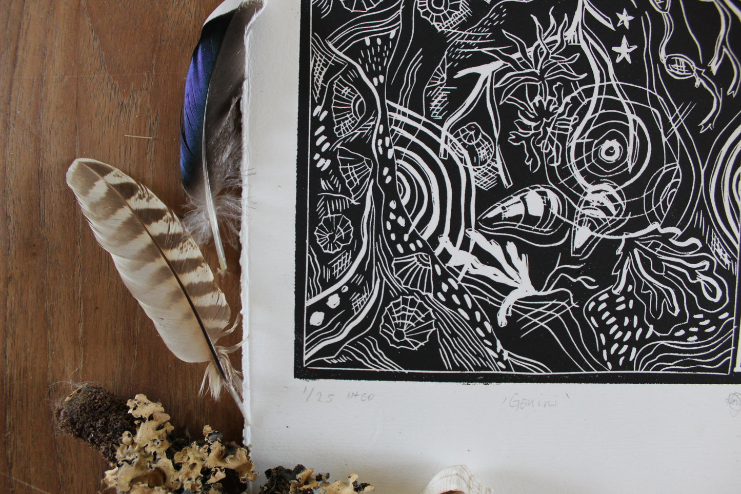 'Gemini' Zodiac, Limited Edition Lino Print, 25x25cm