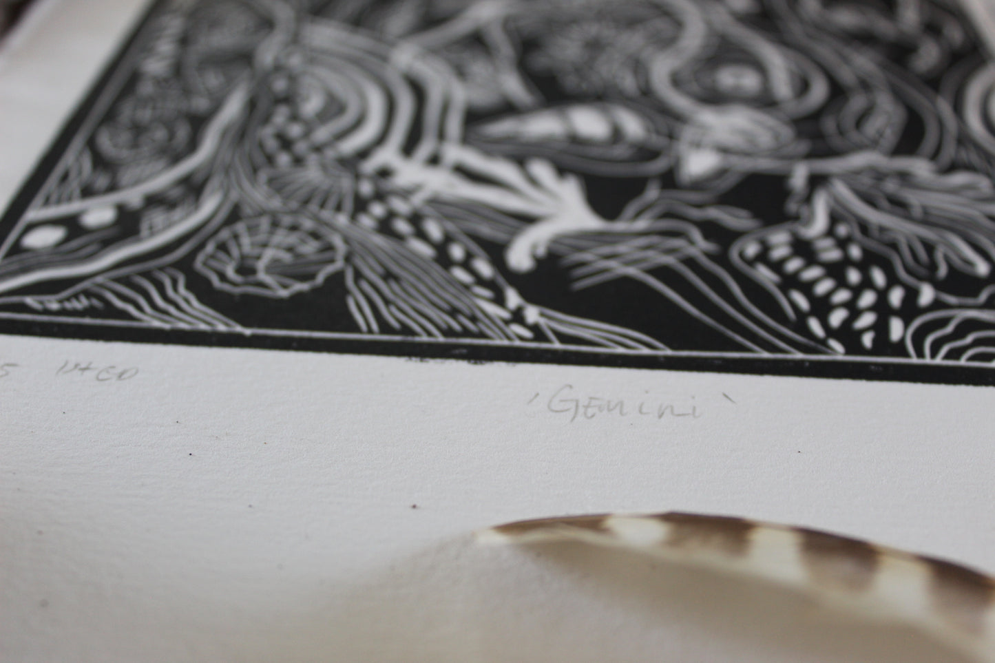 'Gemini' Zodiac, Limited Edition Lino Print, 25x25cm