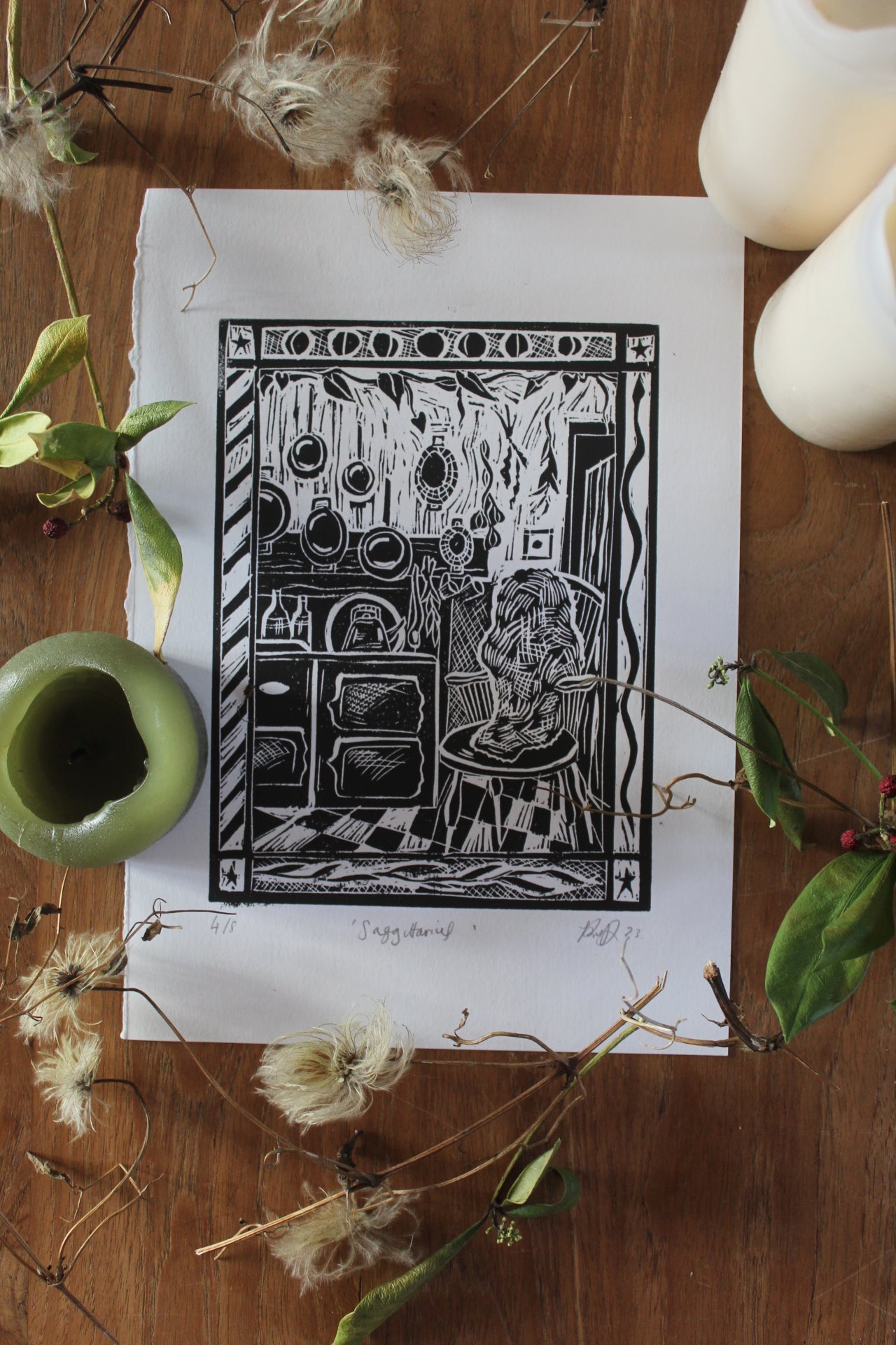 Sagittarius season print 2024, limited edition lino print