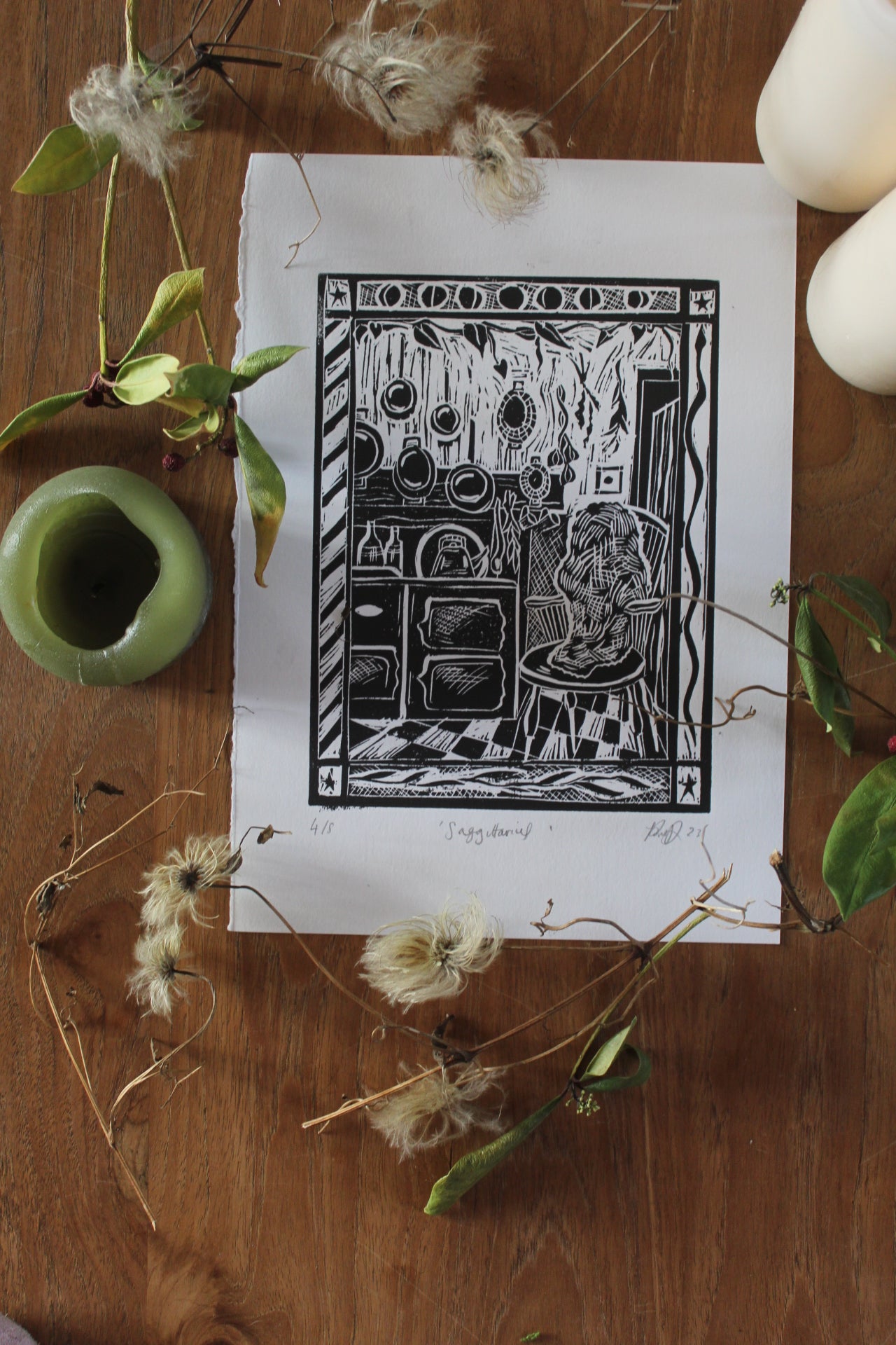 Sagittarius season print 2024, limited edition lino print