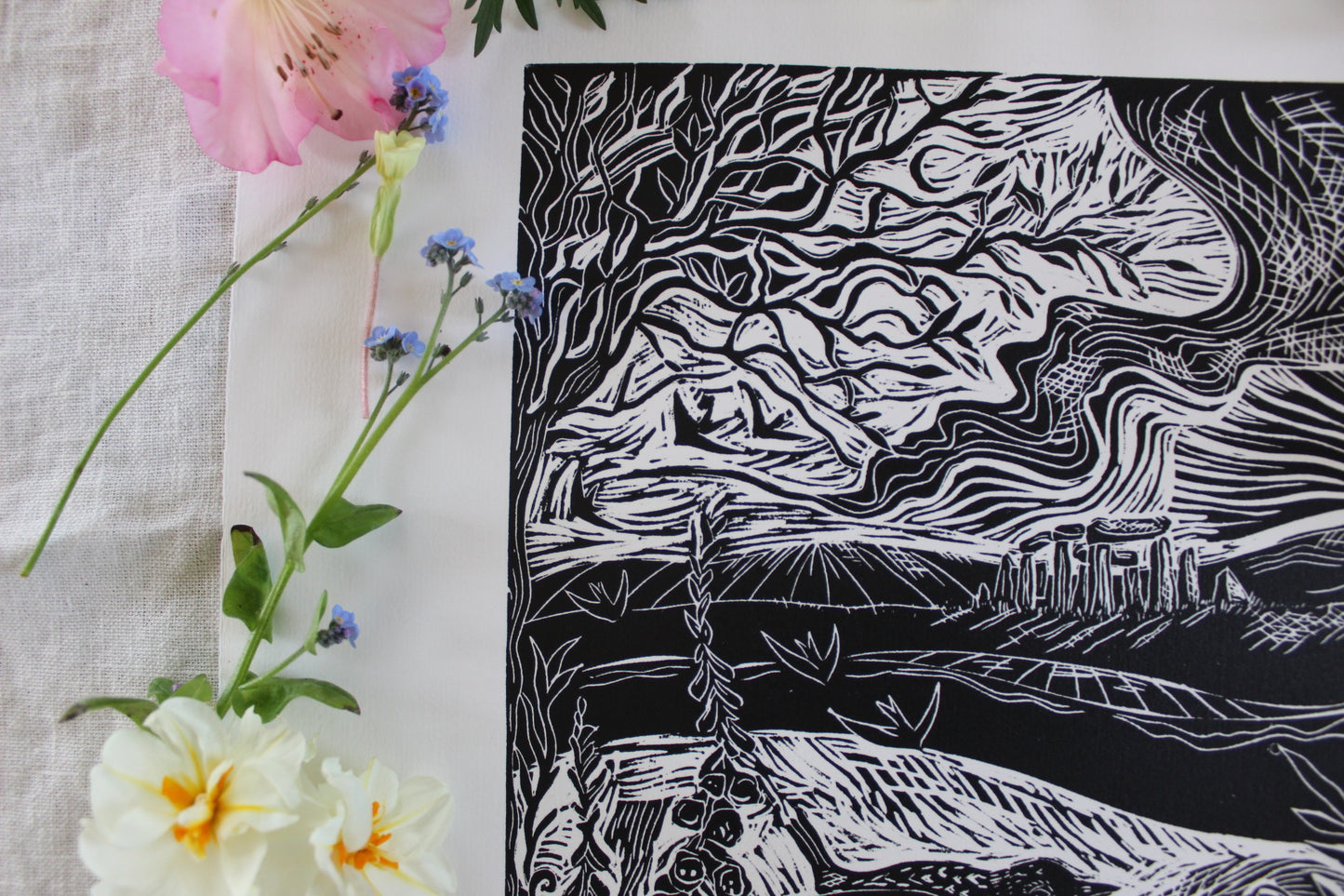 'Solstice Stones' Limited Edition lino print, 27.5 x 38cm