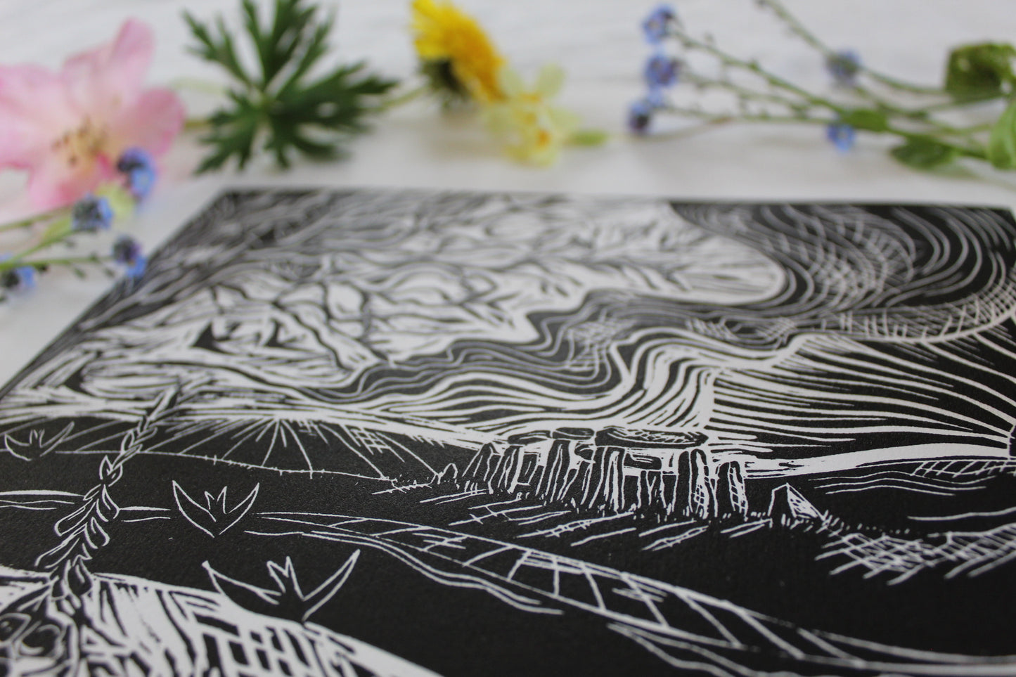'Solstice Stones' Limited Edition lino print, 27.5 x 38cm