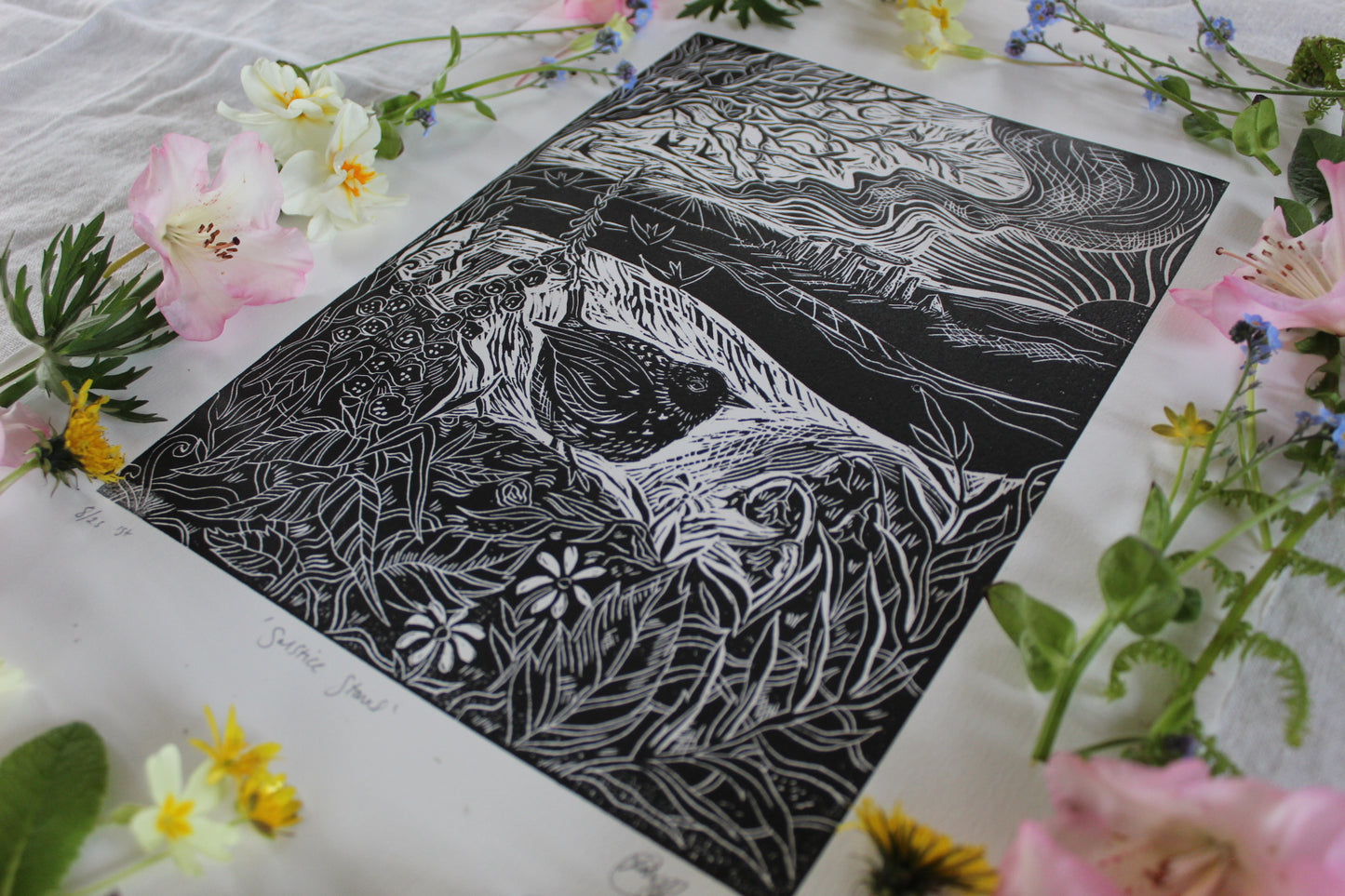 'Solstice Stones' Limited Edition lino print, 27.5 x 38cm