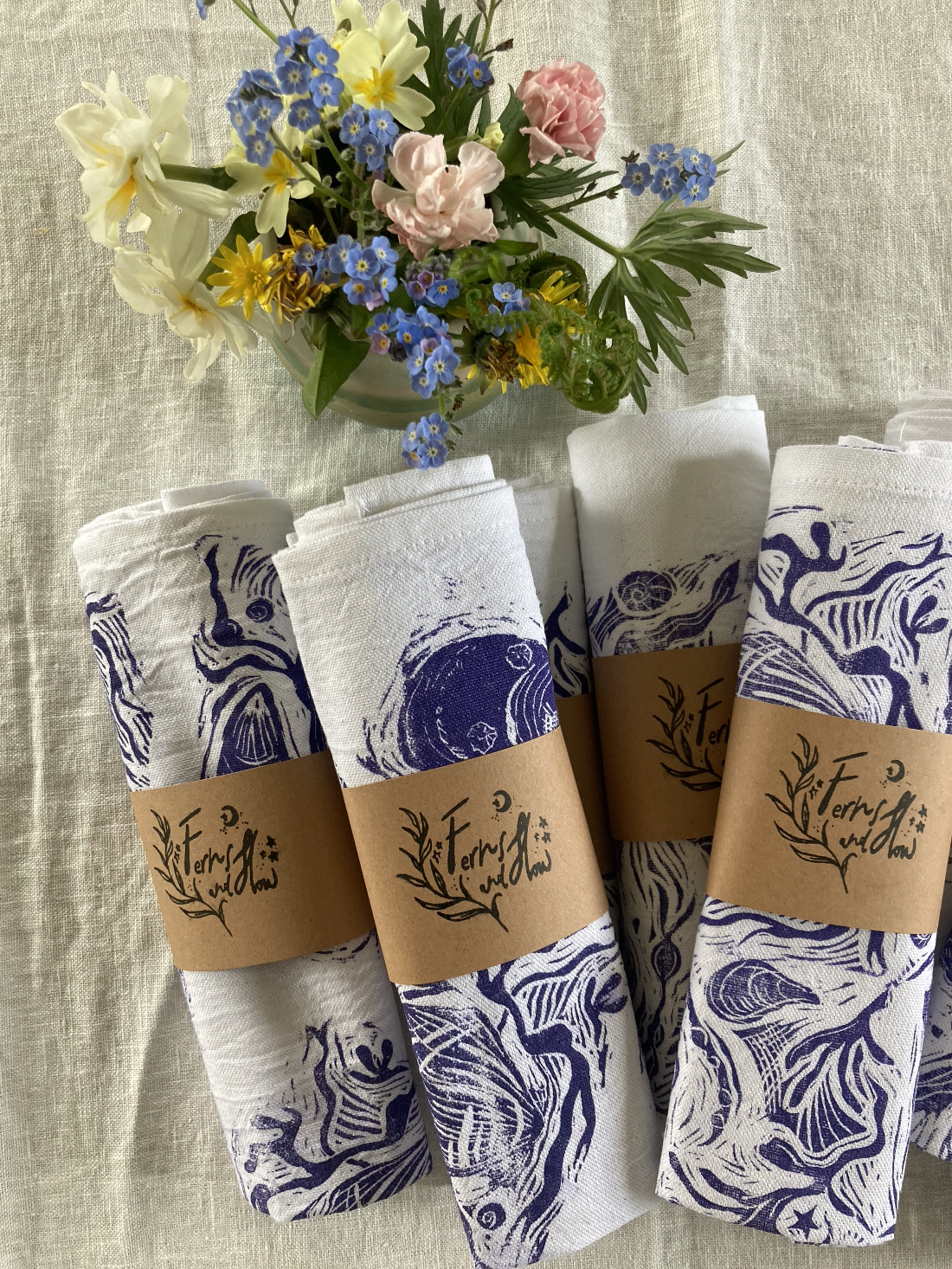 'Rock Pool' Hand Block Printed Tea Towels