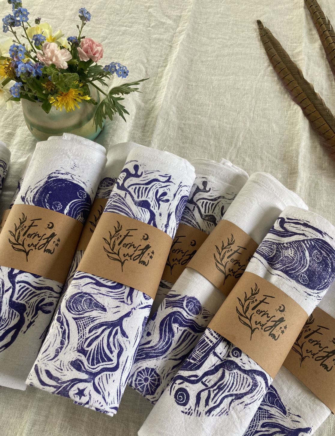 'Rock Pool' Hand Block Printed Tea Towels