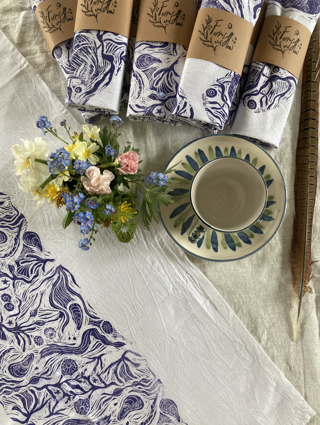 'Rock Pool' Hand Block Printed Tea Towels