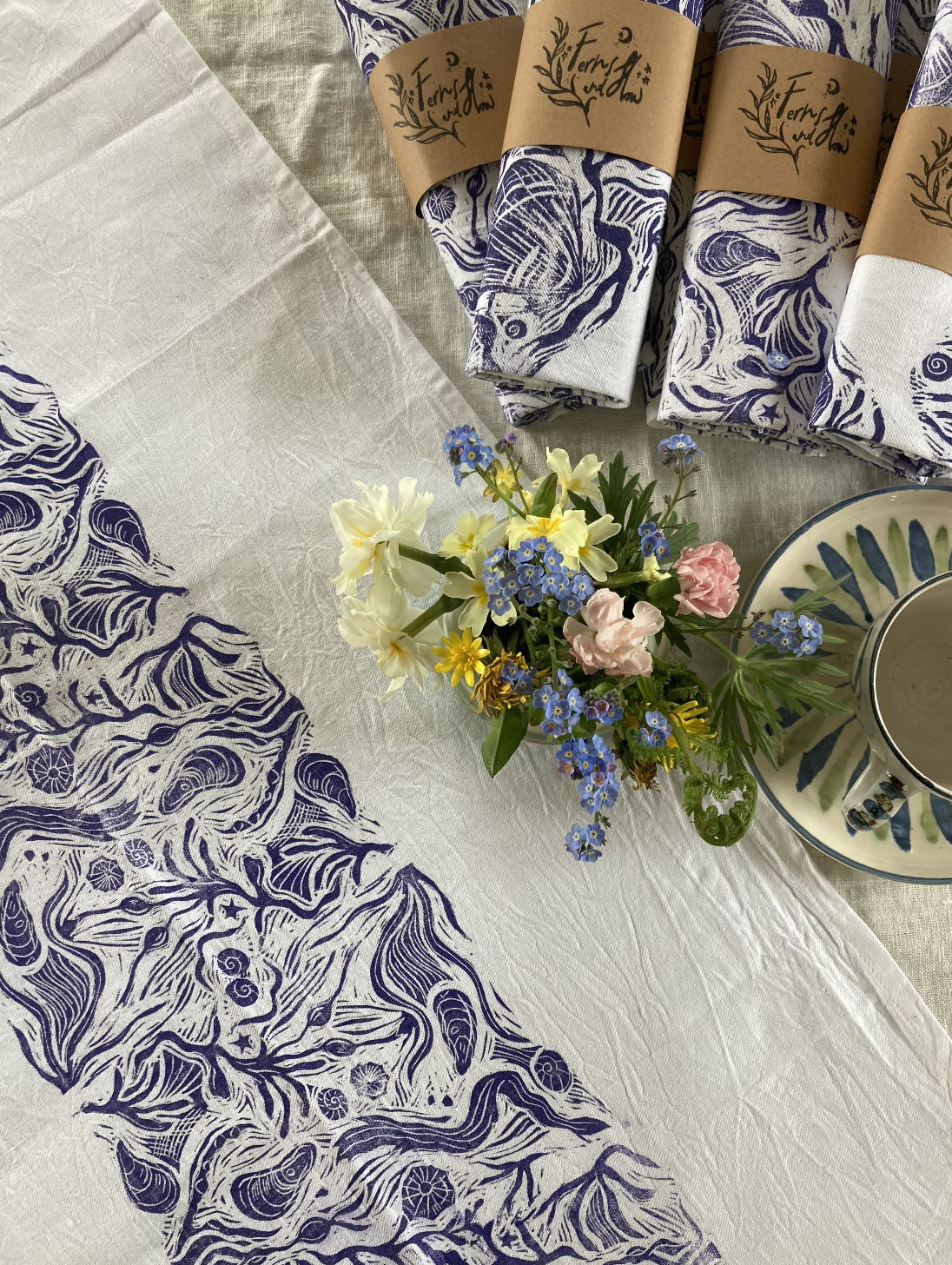 'Rock Pool' Hand Block Printed Tea Towels
