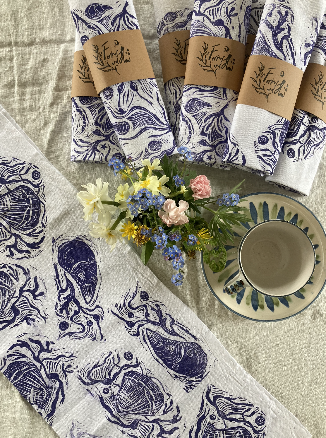 'Rock Pool' Hand Block Printed Tea Towels