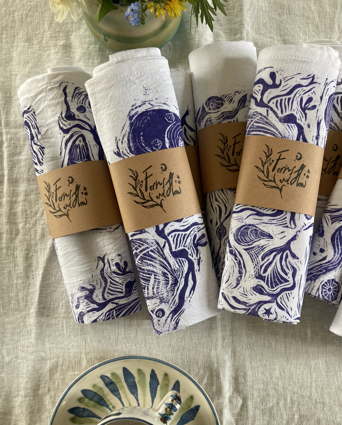 'Rock Pool' Hand Block Printed Tea Towels