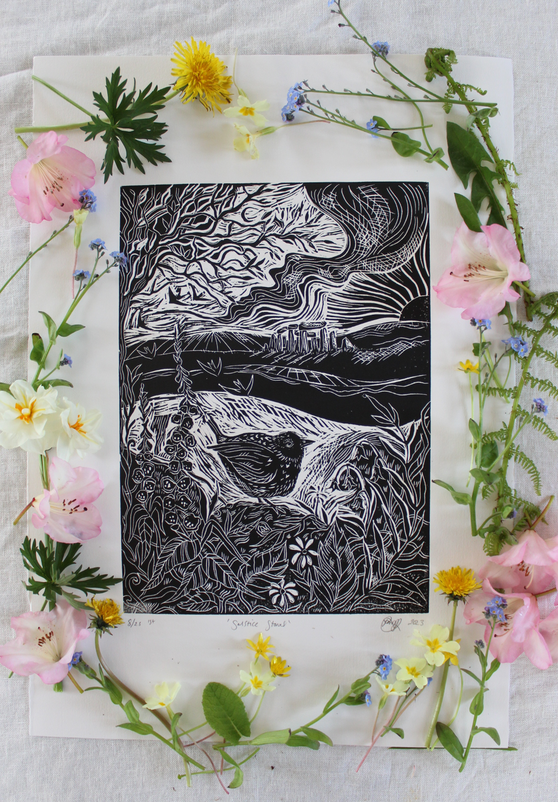 'Solstice Stones' Limited Edition lino print, 27.5 x 38cm