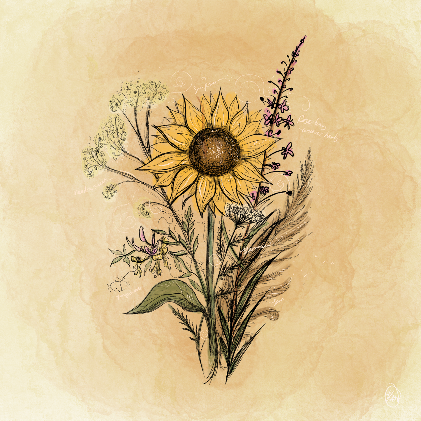 Pack of 4 'Sunflower Posy' Greetings cards