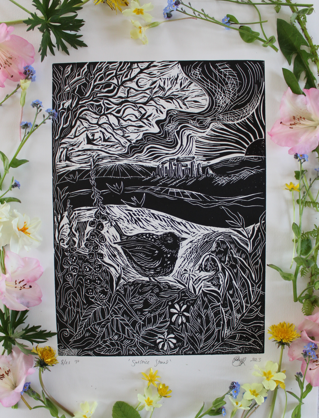'Solstice Stones' Limited Edition lino print, 27.5 x 38cm