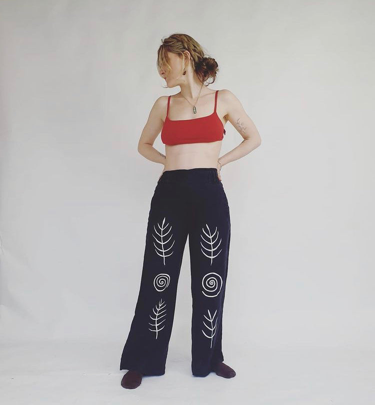 Hand painted up-cycled black Linen trousers