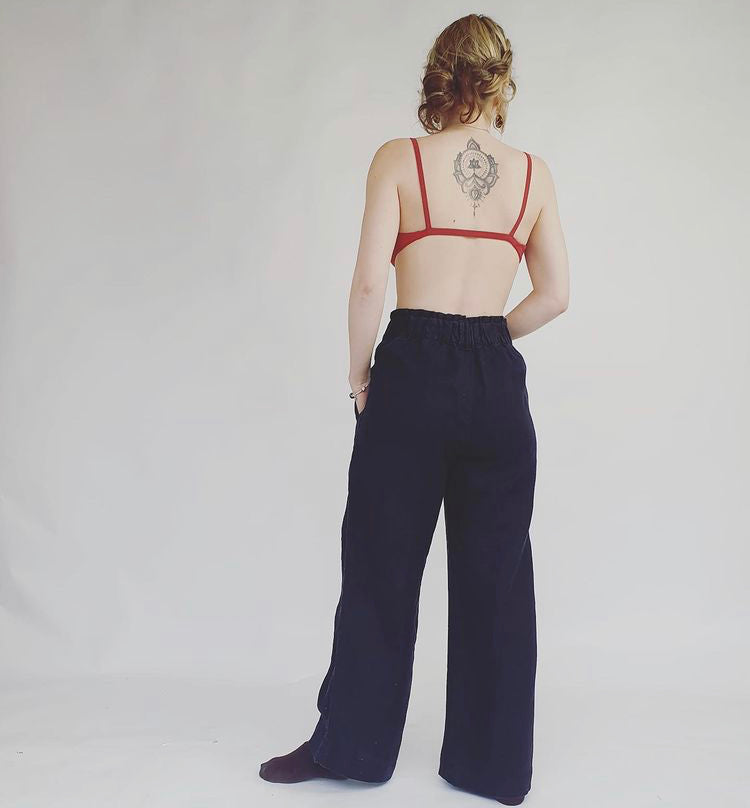Hand painted up-cycled black Linen trousers