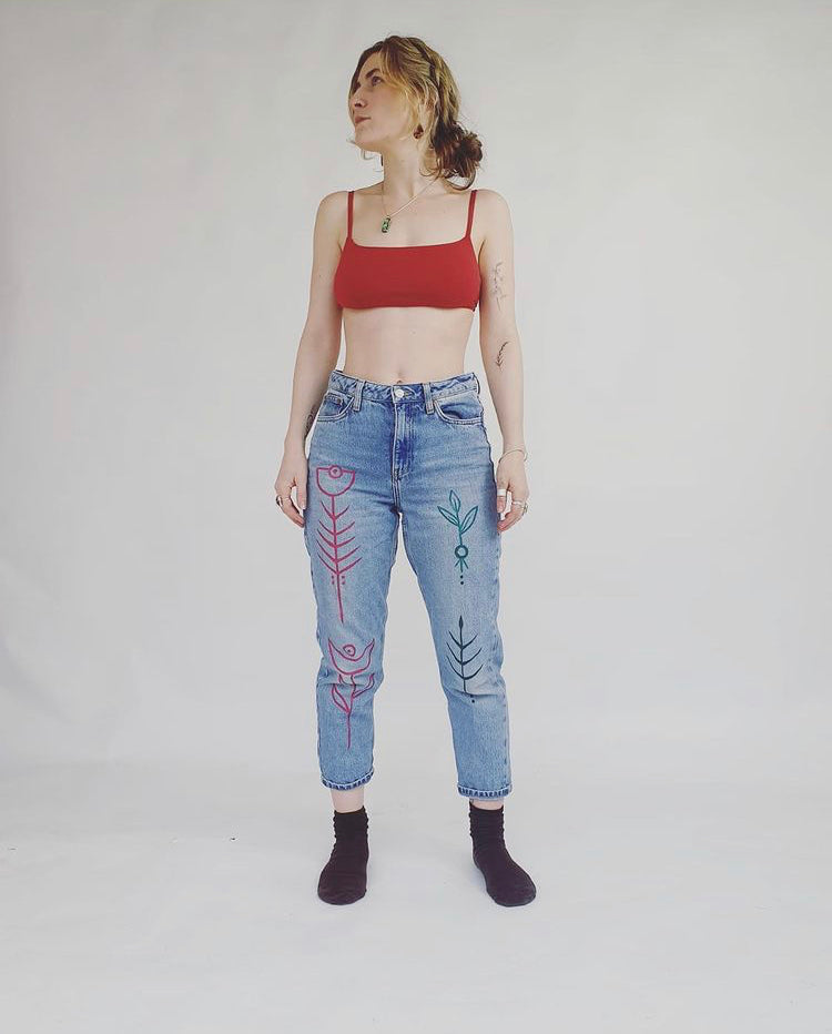 'Radical Radish' up-cycled hand painted jeans
