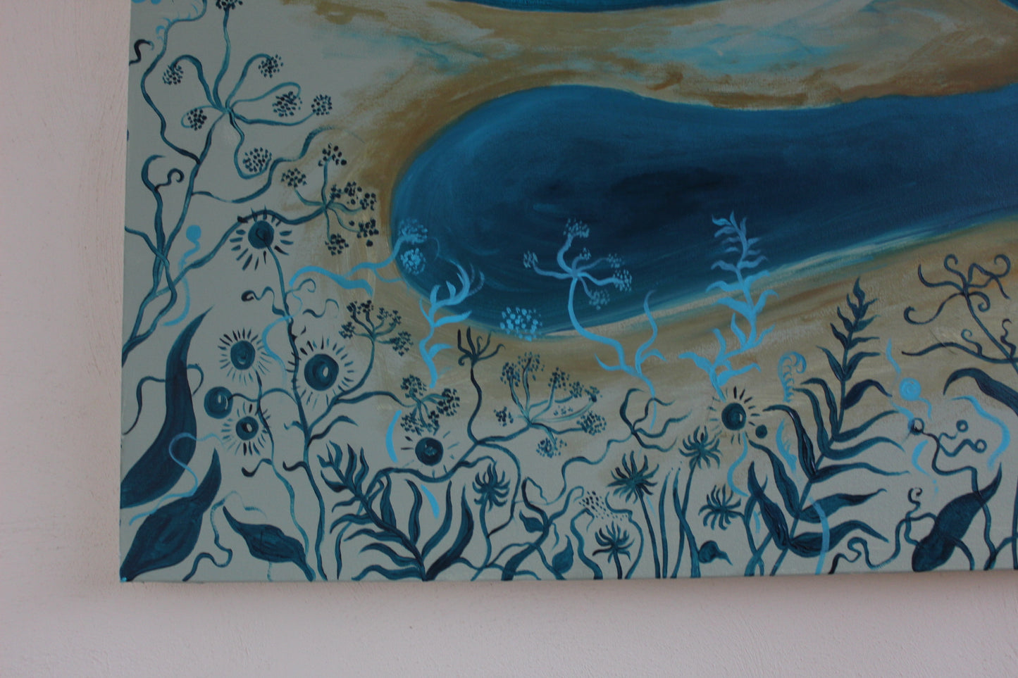 'Cow parsley over Cape Cornwall' Original painting, 100 x 50 cm
