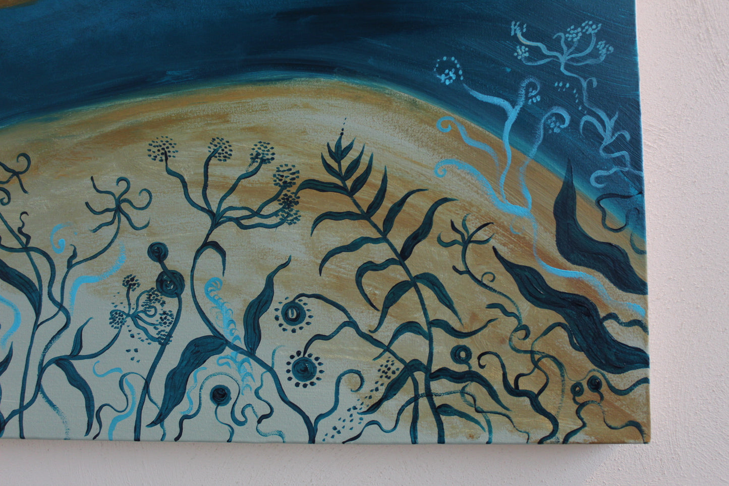 'Cow parsley over Cape Cornwall' Original painting, 100 x 50 cm