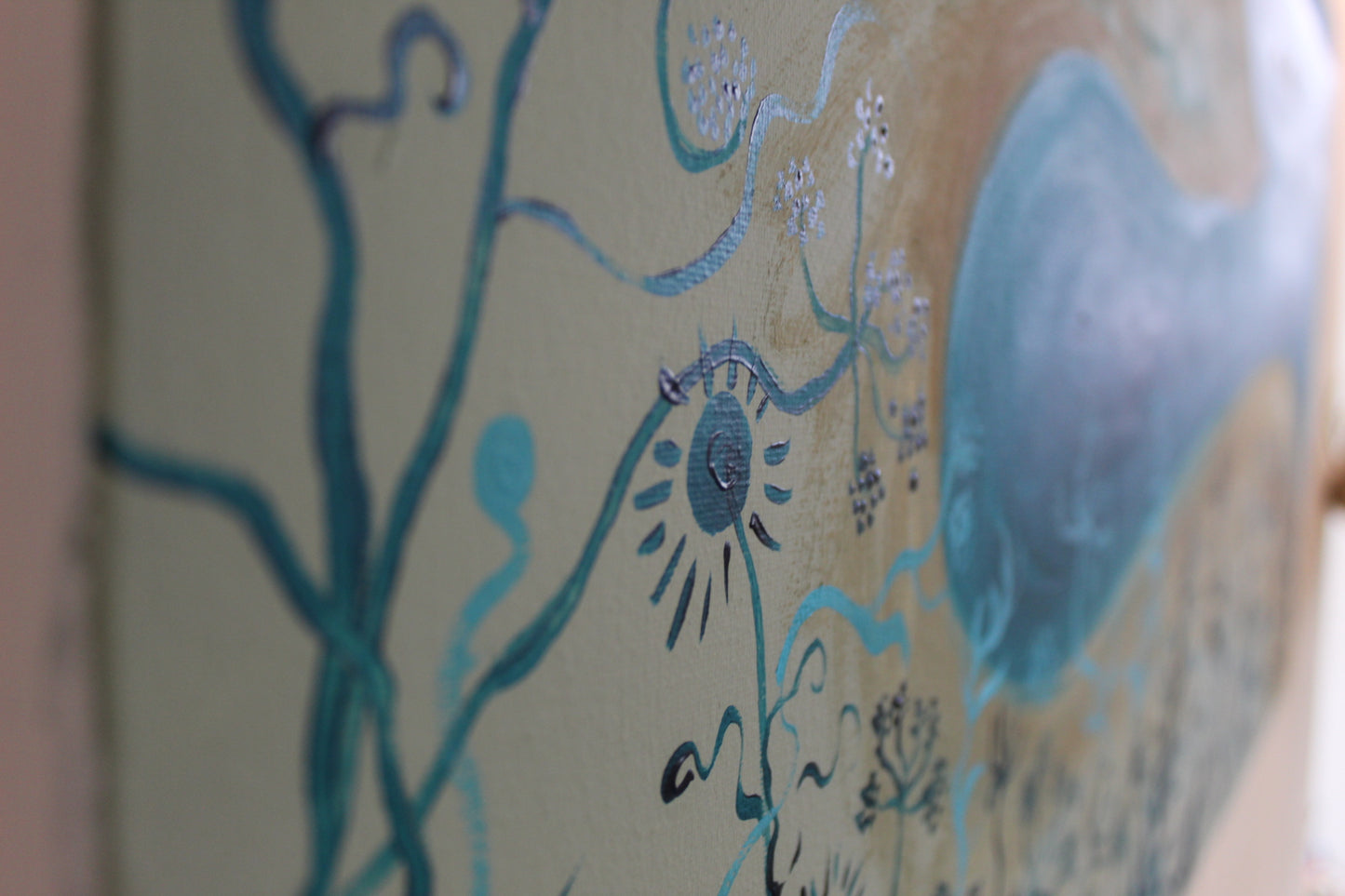 'Cow parsley over Cape Cornwall' Original painting, 100 x 50 cm