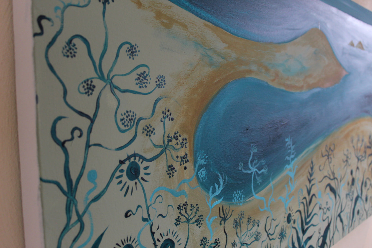 'Cow parsley over Cape Cornwall' Original painting, 100 x 50 cm