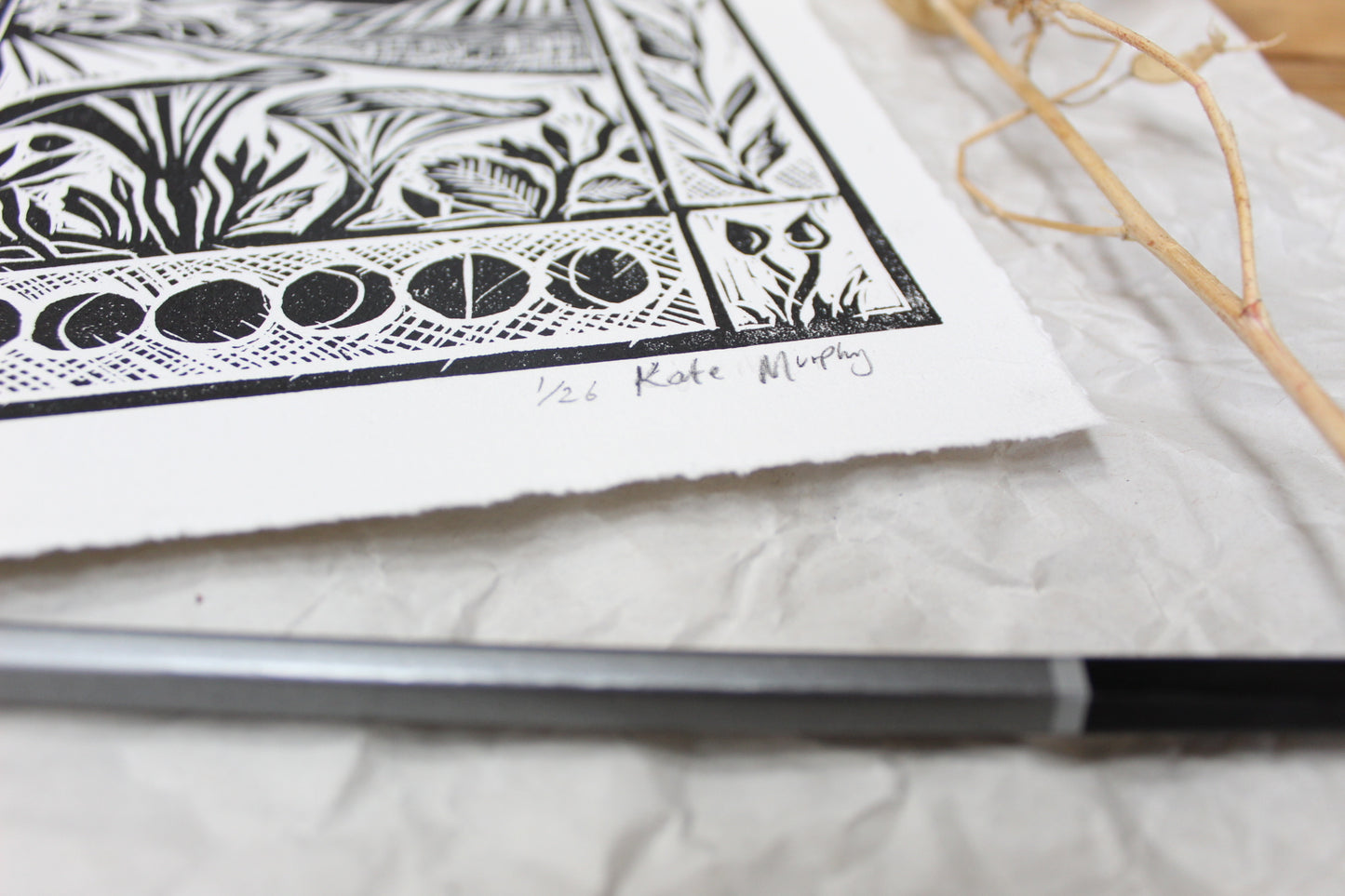 'Autumn Roll Rims' Limited Edition Lino Print 25x18cm