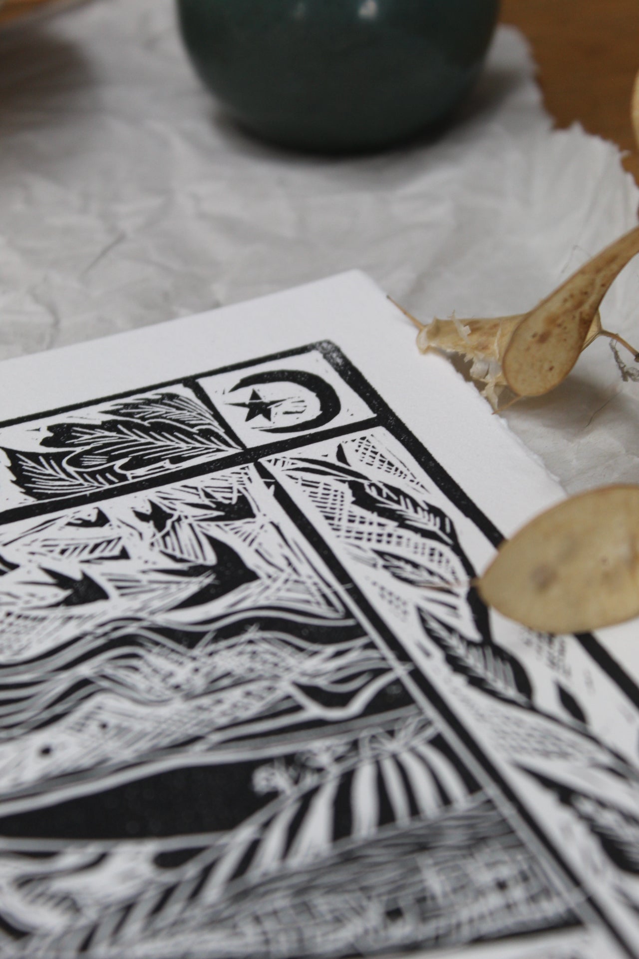 'Autumn Roll Rims' Limited Edition Lino Print 25x18cm