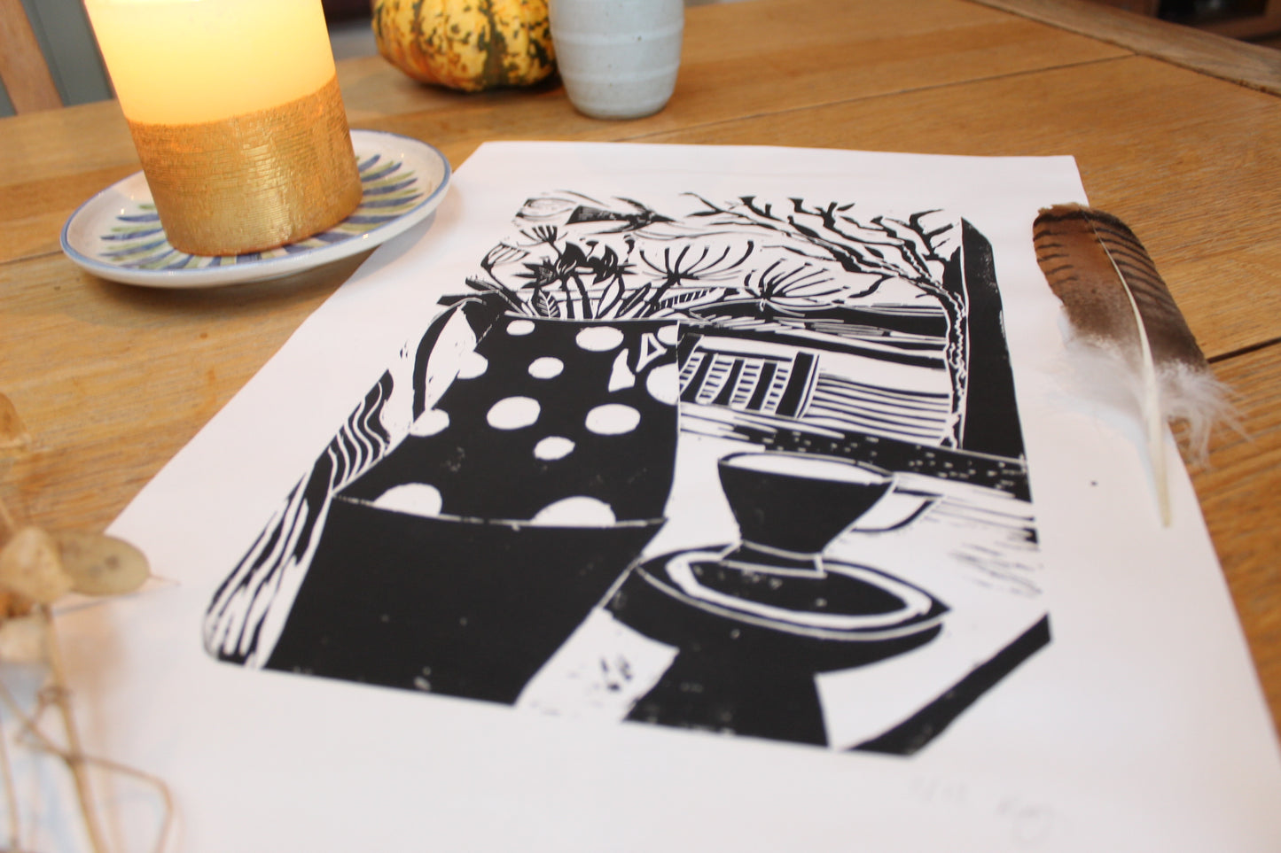 'Spotted Jug' Limited Edition, Lino Print A3