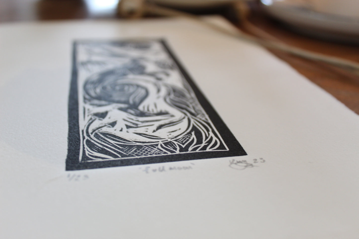 'Full Moon' Limited Edition Lino Print, paper 17.5cm x 25 cm