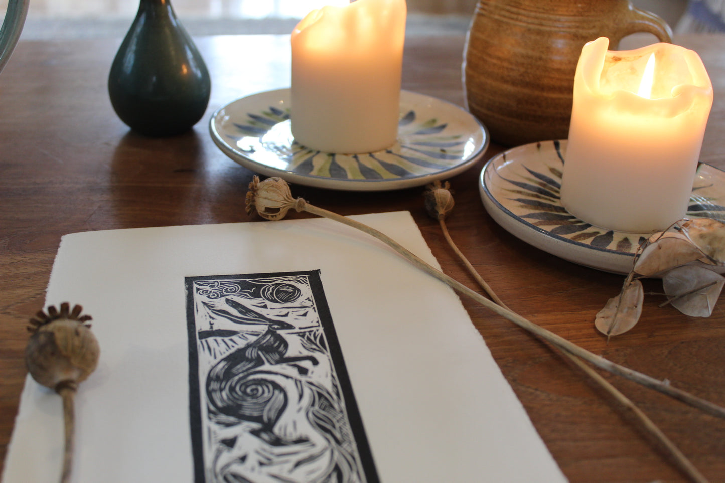'Full Moon' Limited Edition Lino Print, paper 17.5cm x 25 cm