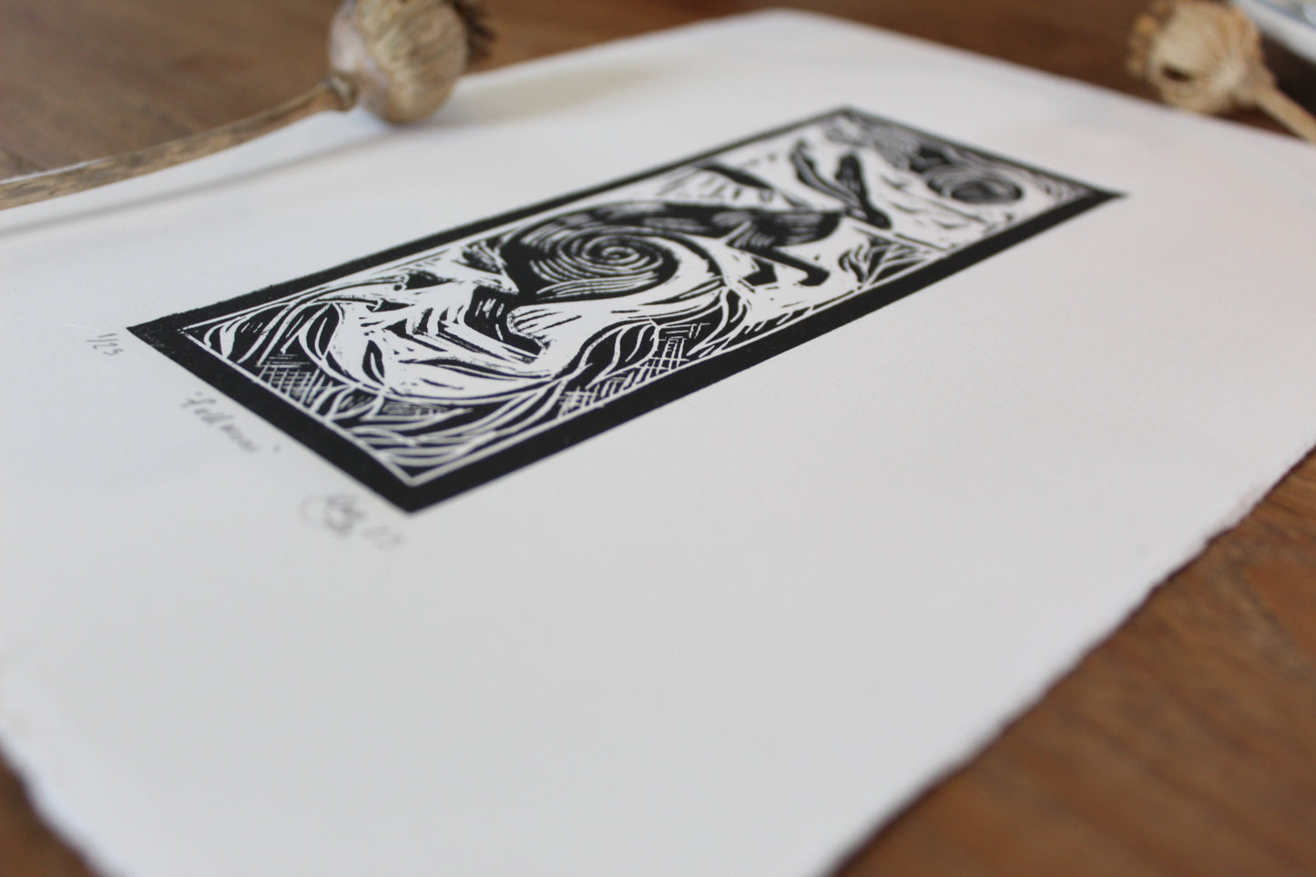 'Full Moon' Limited Edition Lino Print, paper 17.5cm x 25 cm