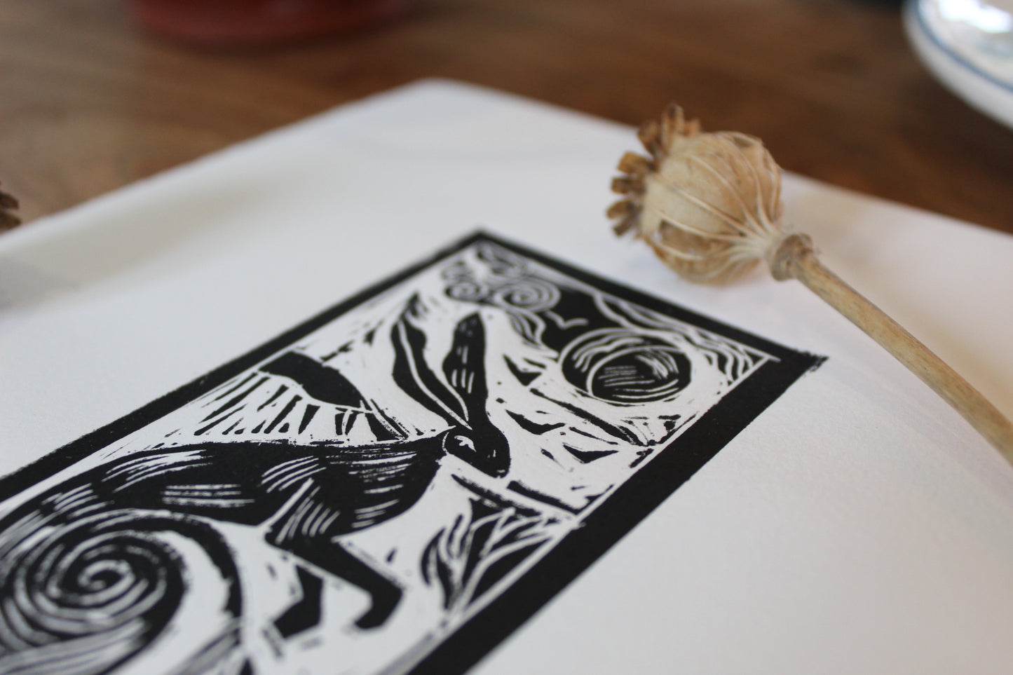 'Full Moon' Limited Edition Lino Print, paper 17.5cm x 25 cm