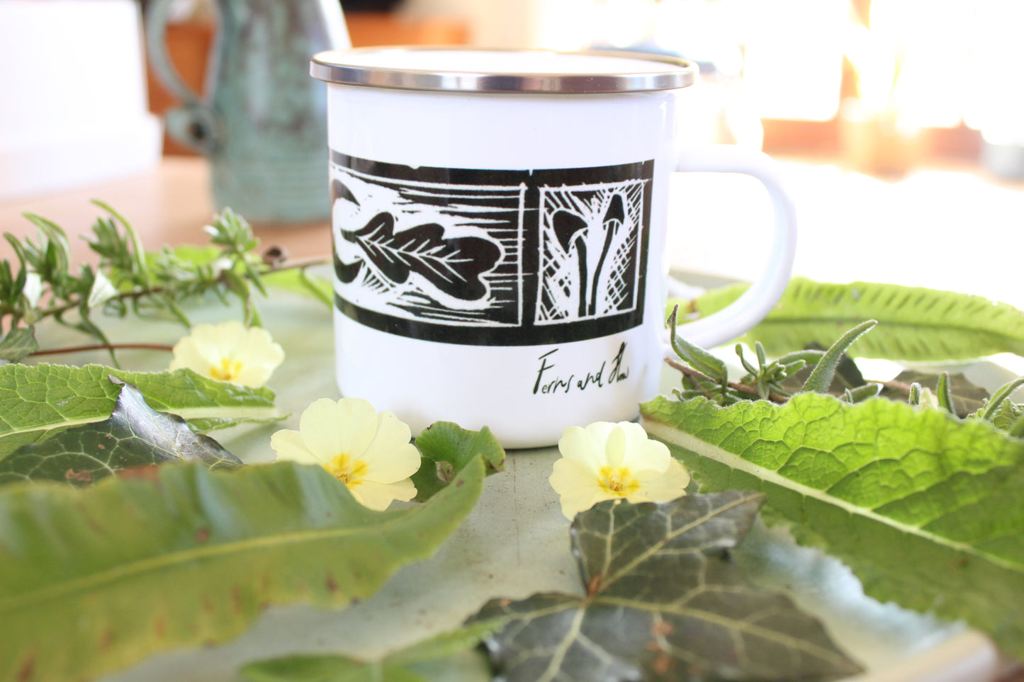 'The Goddess' Ferns and Flow Printed, Enamel Mug