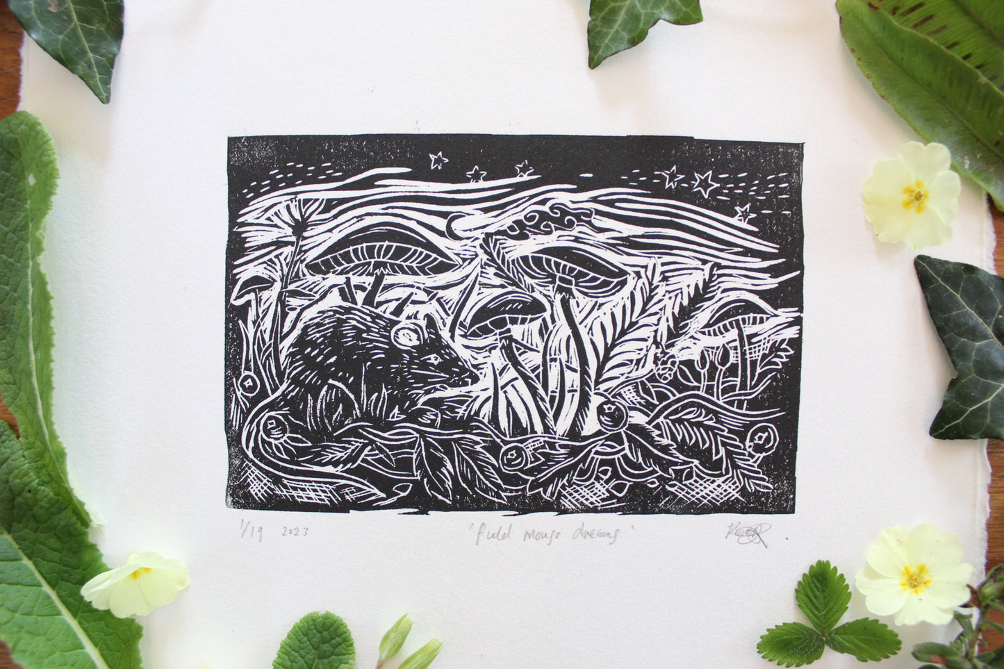 'Door Mouse Dreams' Limited edition lino print, 16x12 cm