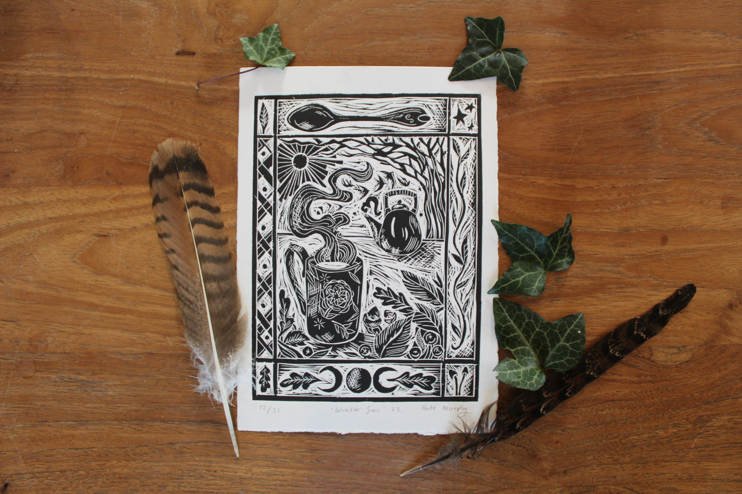 'Winter Sun' Limited edition lino print, 25x18cm