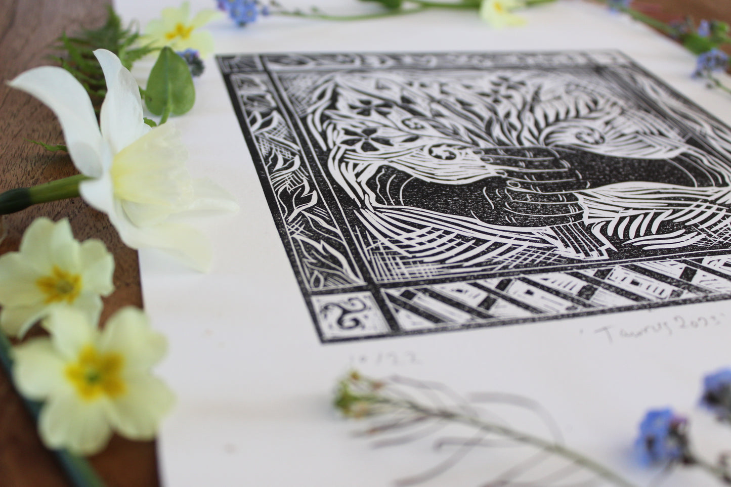 'Taurus 2023' limited edition Zodiac lino Print, 20cm x20cm