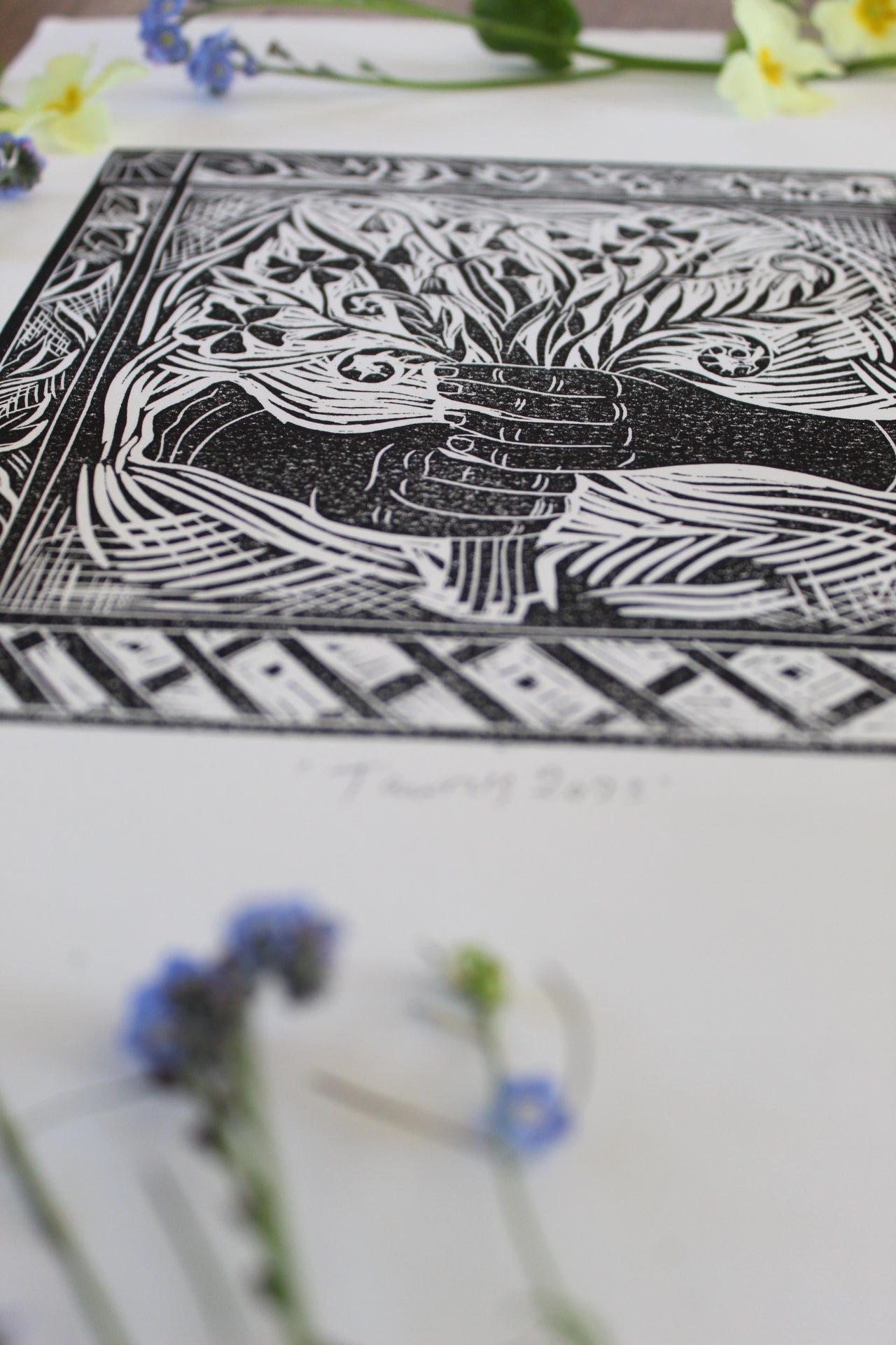 'Taurus 2023' limited edition Zodiac lino Print, 20cm x20cm
