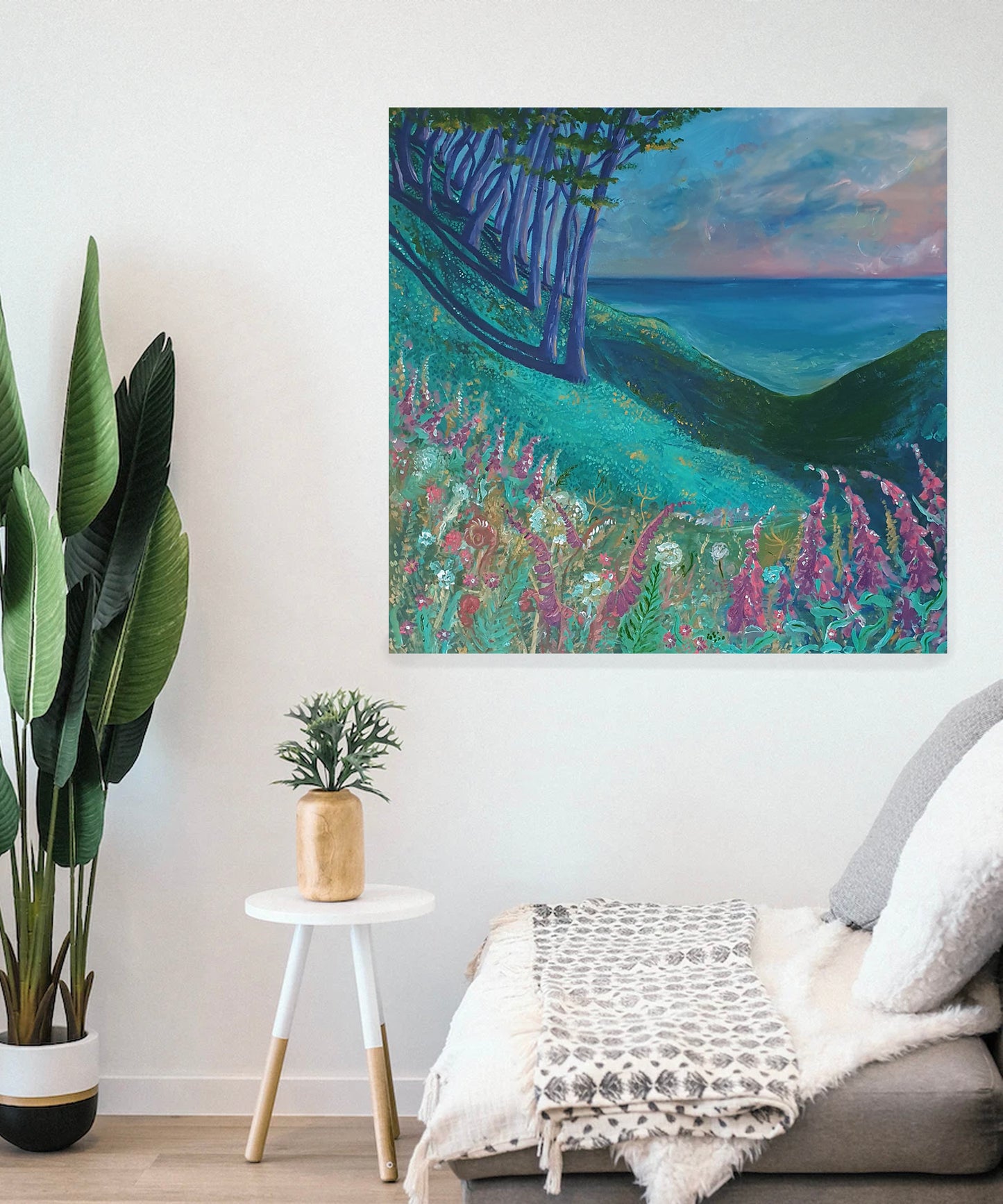 'Lansallos Cove' Original Painting, on canvas 90x90cm