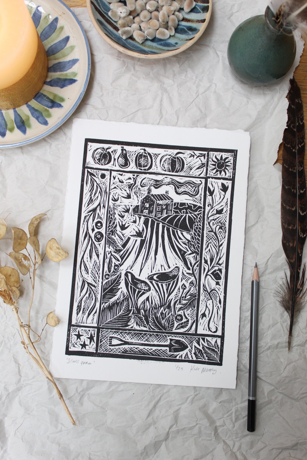 'Scotts Farm' Limited Edition Lino Print 25x18cm
