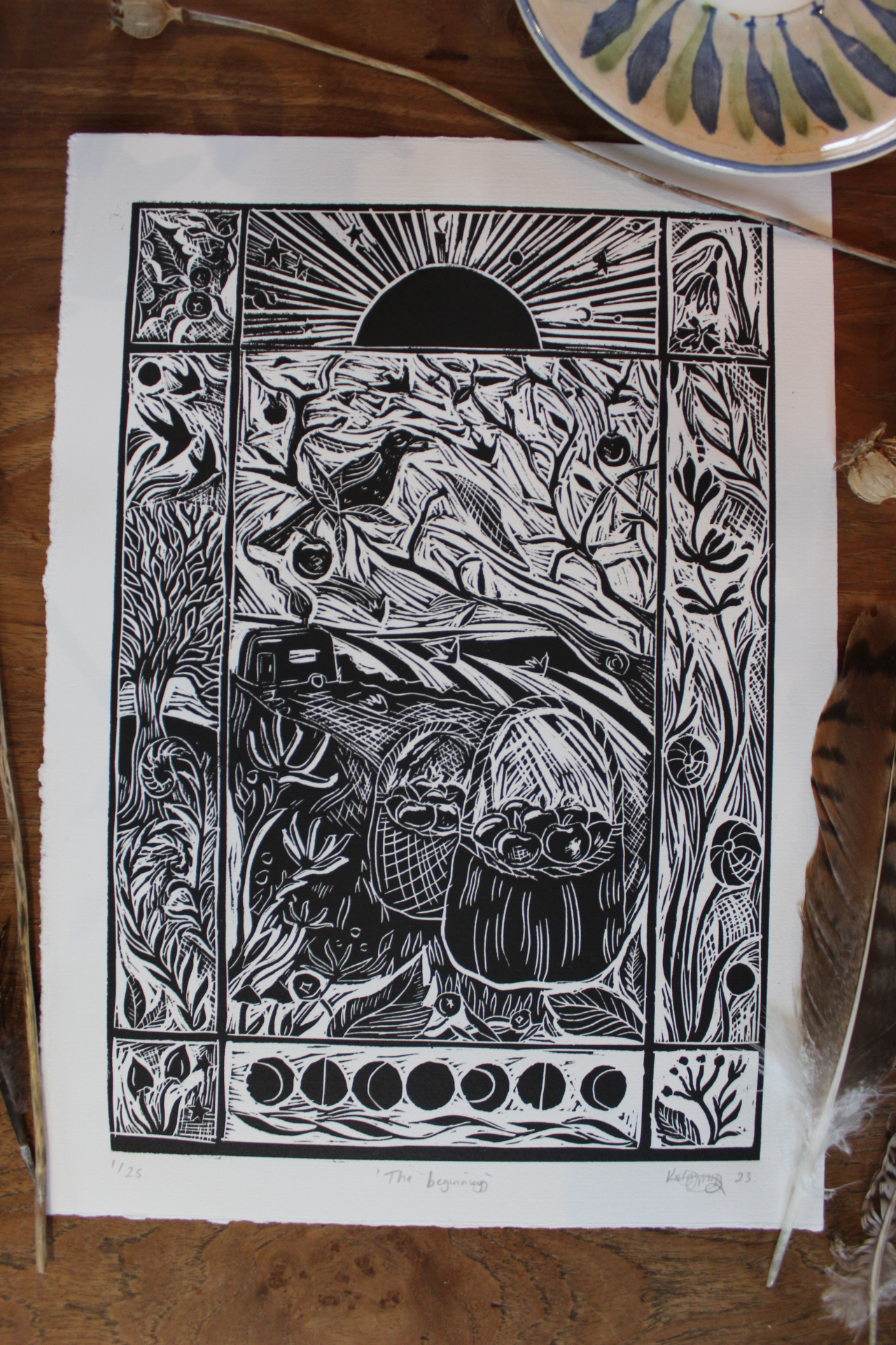 'The Beginning' Limited Edition Lino Print, Paper 35x25cm