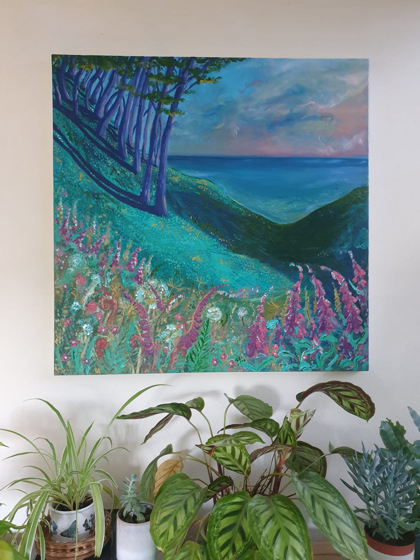 'Lansallos Cove' Original Painting, on canvas 90x90cm