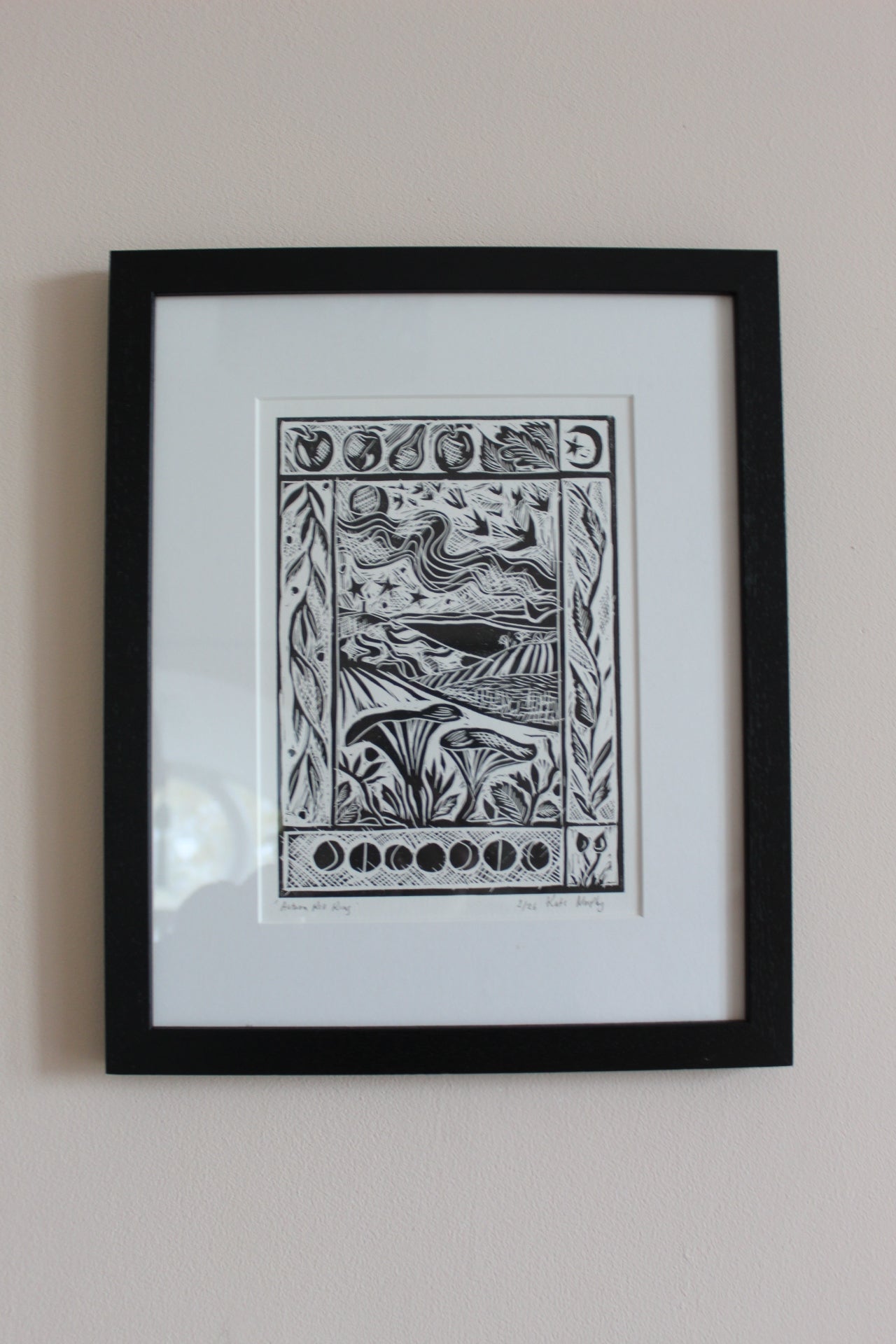 'Autumn Roll Rims' Framed limited edition lino print