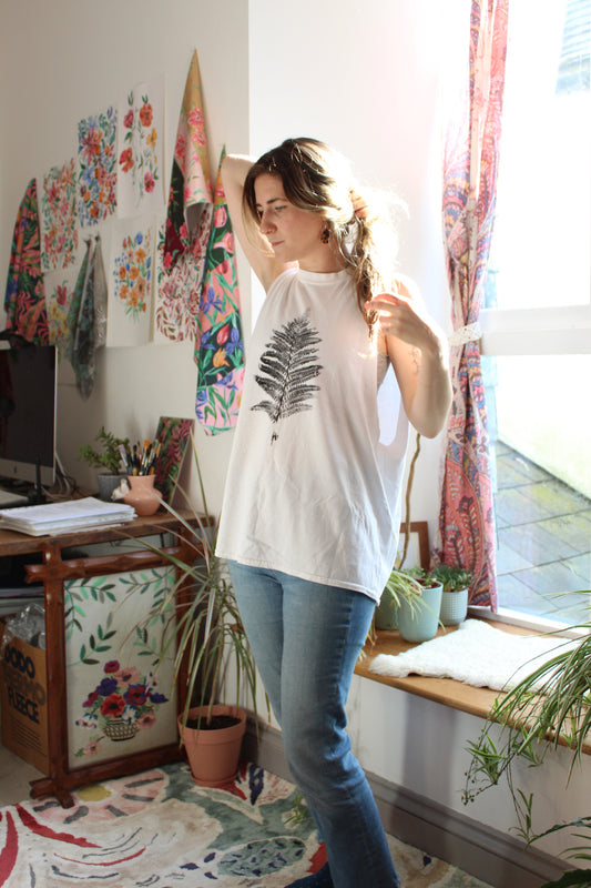 'Feeling Ferny' Hand printed, limited edition up-cycled vest top