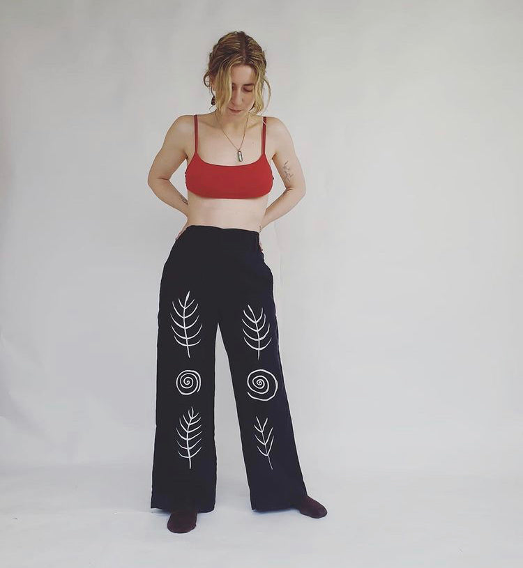 Hand painted up-cycled black Linen trousers