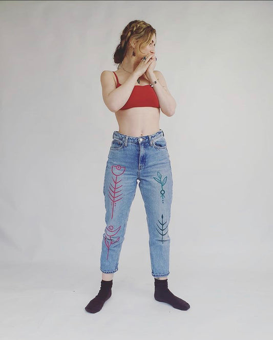 'Radical Radish' up-cycled hand painted jeans