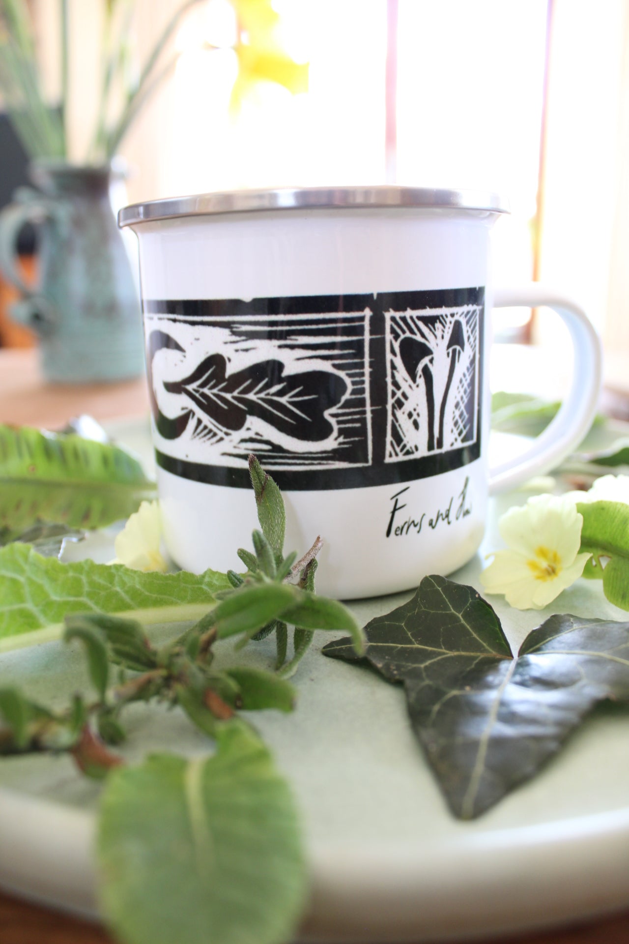 'The Goddess' Ferns and Flow Printed, Enamel Mug