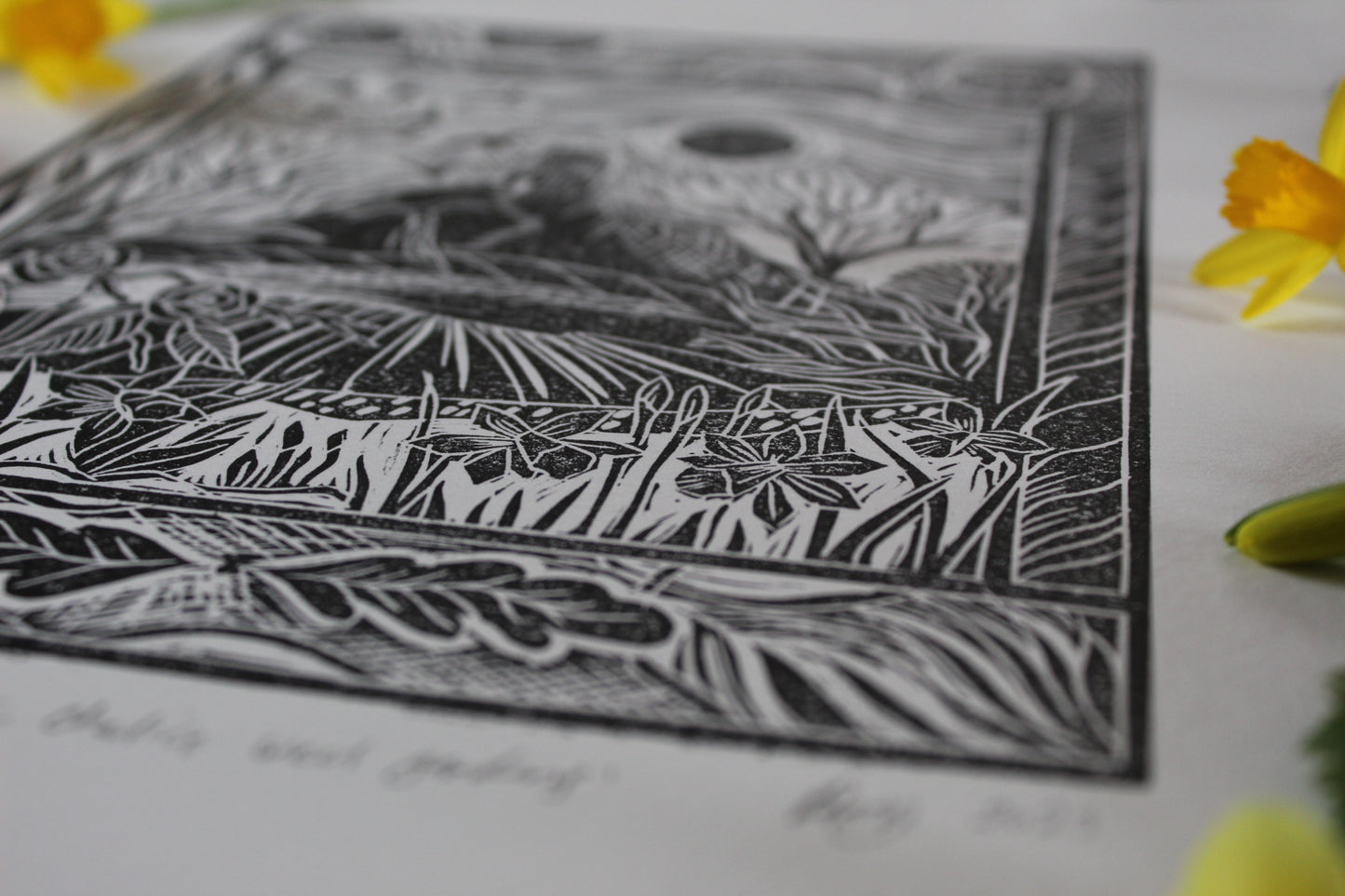 'The Tor, Chalice Wells Gardens' Limited edition lino print, 25x 34cm