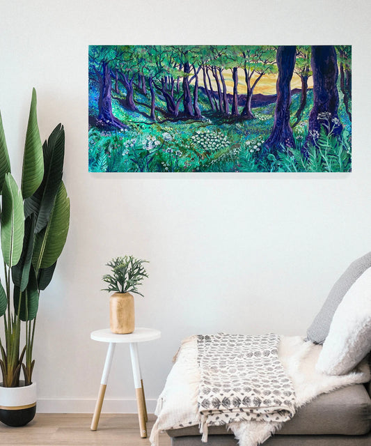 'Spring Foraging in Cornwall ' Original oil on canvas, 40x100cm